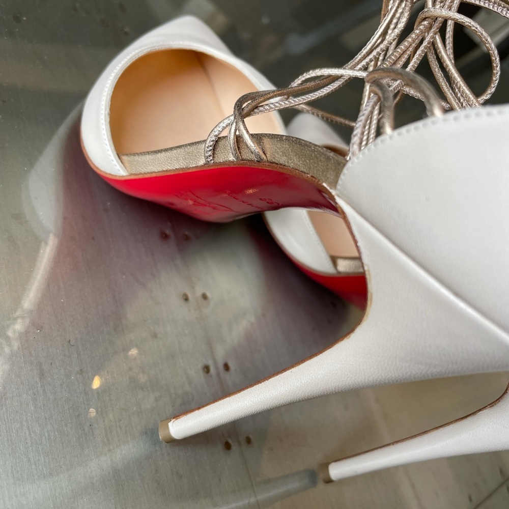 Christian louboutin confusa stiletto 100mm beige gold strappy pump sz 38 - Picture 8 of 11